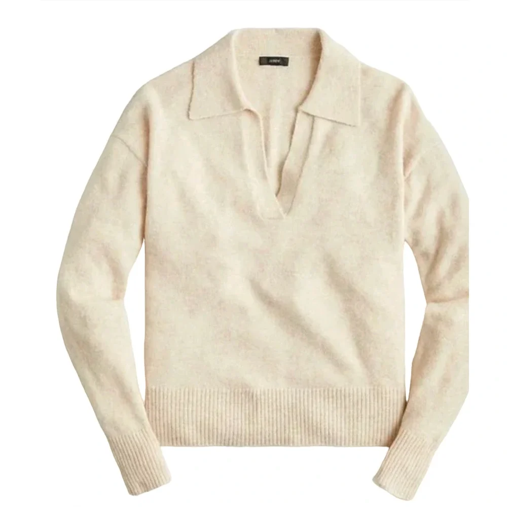 NWT J.CREW HEATHER SAND COLLARED V-NECK SUPERSOFT YARN SWEATER BJ597 SZ SMALL